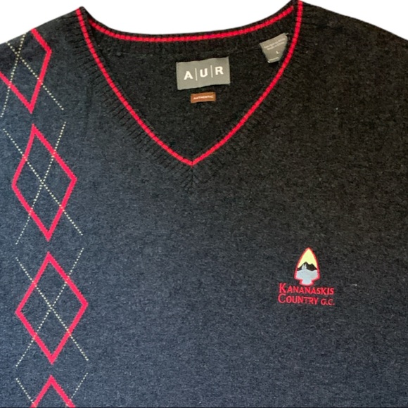 AUR Argyle Wool Blend V-Neck Sweater Vest Cottage Core Grandpa Dark Acdemia - Picture 2 of 3